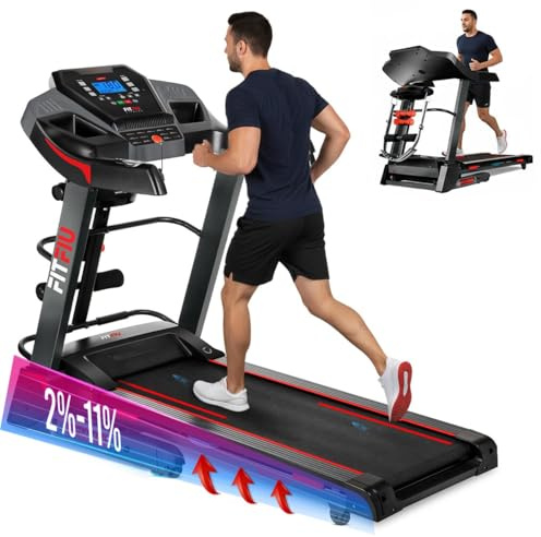 FITFIU Fitness MC-500 - Klappbares Laufband mit automatischer Steigung, 18 km/h, Pulsmesser, Bluetooth- und APP-Anbindung (Kinomap, Spax, Zwift), Lauffläche 41x123cm, max. Gewicht 120kg