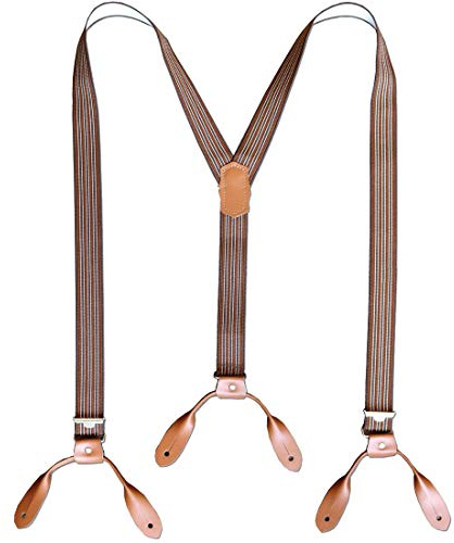 Hosenträger mit Lederlaschen zum Knöpfen - Old Style - Braun gestreift