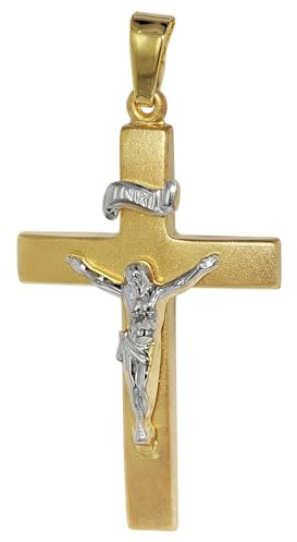 trendor Kruzifix-Anhänger Gold 750 (18 Karat) 35 x 19 mm 75118 | Damen und Herren Goldanhänger, Kreuzanhänger, Geschenkidee, eleganter Schmuck aus Echtgold