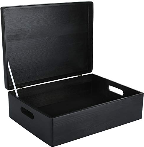 Creative Deco XL Schwarz Große Holzkiste mit Deckel Weihnachten | 40x30x14 cm (+/-1cm) | Erinnerungsbox Baby Groß Kasten Holzbox mit Deckel und Griffen Für Dokumente, Wertsachen, Spielzeuge, Werkzeuge