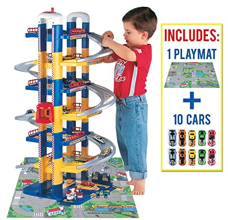 MOLTO | Parcheggio per bambini a 7 piani con garage, rampe, lavanderia, ascensore, benzinaio e area di lubrificazione | Include 10 auto e arazzo da gioco | giocattoli educativi per bambini e ragazze |