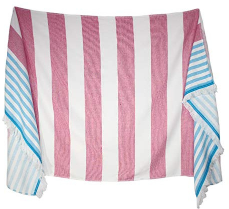 PremiumShop321 Hamamtuch gestreift Pestemal Tuch mit Frottee 90x180 cm Fransen Strandtuch (pink)