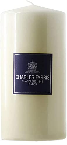 Charles Farris Luxury Unscented Large Ivory Wrapped Pillar Candle (4 x 8) - Made in UK - 120+ Hours Burn Time - Unscented Premium Candle for Weddings, Christmas, Dining & Celebration