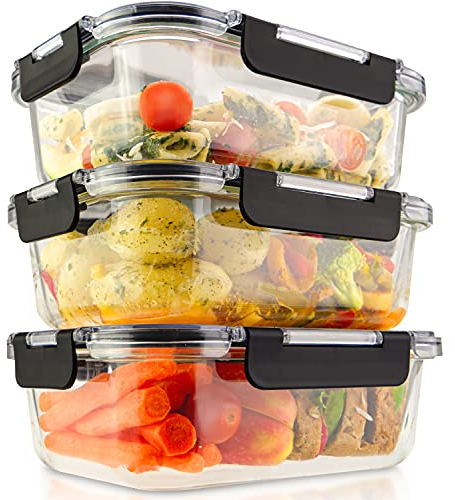 edallo NEU TRITAN - 3 große Frischhaltedosen mit TRITAN Deckel & premium Glas - Luftdicht, auslaufsicher. Spülmaschine, Gefrierfach, Ofen, Mikrowellen geeignet - Vorratsdosen Set - 3x 1040ml (1L)