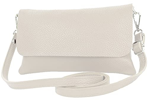 modamoda de T226 Damen Leder Clutch Umhängetasche Abendtasche Small handmade in Italy, Farbe:Creme