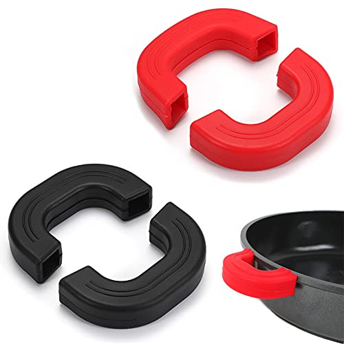 Niuhong 2 Paar Küche Schutz Kochen Finger Topflappen Topfgriff Topf Hitzebeständig Silikon Griffhalter Schützen Finger Griff Handclip Kochen Für Bratpfannen Ofenschalen Woks Pfannen (rot, schwarz M)