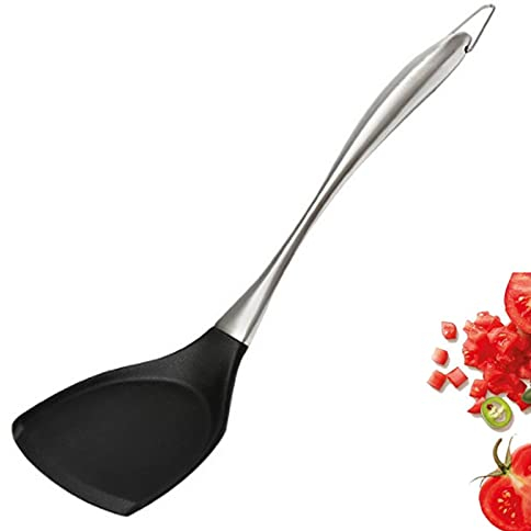 Wokwender Silikon Pfannenwender - Leicht zu Reinigen, Spülmaschinenfest, Langlebige Edelstahl Griffe - Kochschaufel für Fisch, Eier, Omeletts, Pfannkuchen, Burger