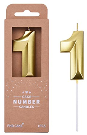 PHD CAKE 2.76 Inch Diamond Gold 1 Number Birthday Candles, Gold Number Candles, Cake Number Candles, Party Celebration