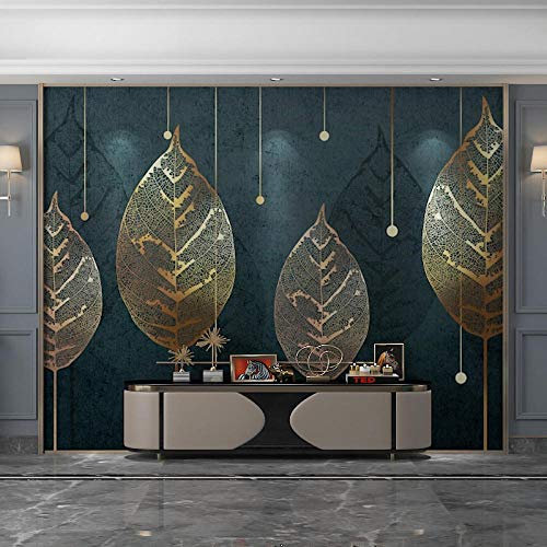 ZZXIAO Modern Minimalist Light Luxury Living Room Bedroom Tv Background Wall Paper Hall Dark Green Leaf Wall Covering Deco 3d wallpaper paste living room the wall for bedroom Mural border-430cm×300cm