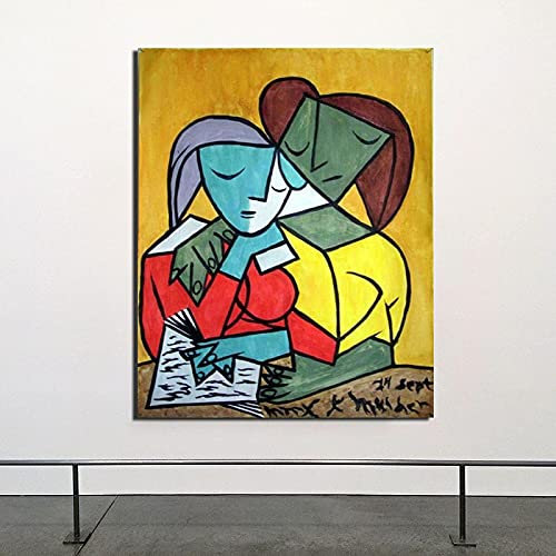 SDVIB Pablo Picasso Zwei Mädchen Lesen Leinwand Gemälde Druck Zimmer Wohnkultur Kunstwerk Moderne Wandkunst Ölgemälde Poster Bild 70x90 cm Rahmenlos