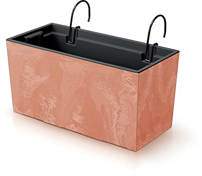 R.G. Blumenkasten Blumentopf Balkonkasten mit Aufhängung Geländerkasten Pflanzkasten Beton Optik Urbi Effect mit Pflanzeinsatz und Halterungen (400 Terrakotta)