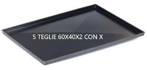 SET 5 TEGLIE RETTANGOLARI FERRO BLU DIAMANTATA 60x40 bordo dritto alto 2 cm con X di rinforzo anti-deformazione sul fondo