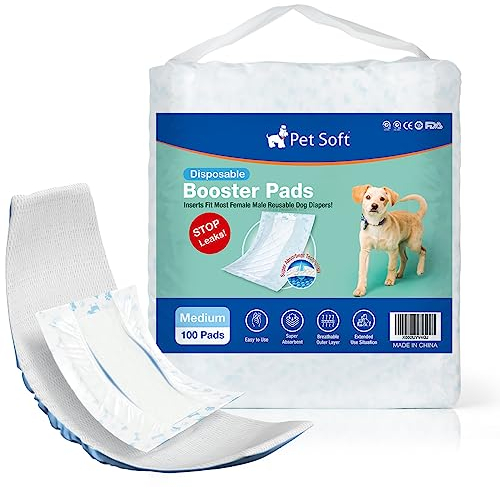 Pet Soft Einweg-Hundewindeleinlagen 100 Stück, Hundewindeleinlagen für Rüden Hündinnen mit auslaufsicherem Schutz, Hochsaugfähige Hundeeinlagen Booster-Pads für Hundewindeln (M-100)