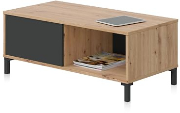 Habitdesign Mesa de Centro con 2 Huecos, Mesa Auxiliar, Modelo Brooklyn, Acabado en Roble Nodi y Gris Antracita, Medidas: 100 cm (Largo) x 50 cm (Ancho) x 40 cm (Alto), Pequeña, 0Z1641W