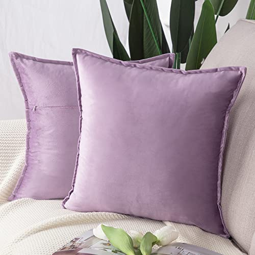 Madizz Pack of 2 Super Soft Velvet Decorative Cushion Covers with Fringe Luxury Style Cushion Case Pillow Shell for Sofa Bedroom Square Violet 20x20 inch, 50x50 cm