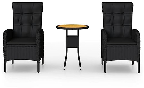vidaXL Garten Bistro Set 3-TLG., Gartenmöbel Bistrotisch 2 Stühle, Gartengarnitur mit Stahlrahmen, Sitzgruppe Terrassenmöbel, Poly Rattan Schwarz
