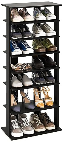 GIANTEX Étagère à Chaussures à 7 Niveaux, Porte-Chaussures 14 Paires, Range-Chaussures avec Tableau en Bois Amovible, pour Entrée, Salon, Chambre, 45x25x110 cm (Noir)