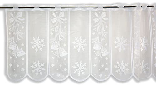 Clever-Kauf-24 Scheibengardine | Schneeflocke | Glocke | HxB 50x140cm | Weihnachten | weiß | Advent Schnee Winter |