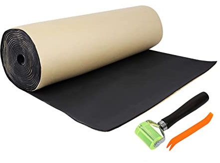 sourcing map 0.4㎡ 6mm Tapis d'isolant Phonique Voiture Porte Isolation Thermique Capot Moteur Coffre 80x50cm avec Outil Démontage Rouleau