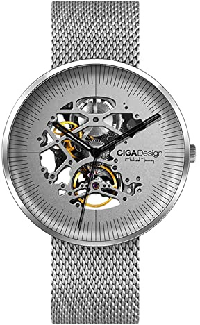 CIGA Design Automatik Uhr Herren - My Serie Armbanduhr, entworfen von Michael Young, Edelstahl- und Lederarmband, Saphirglasspiegel, Geschenke für Männer und Frauen(Silber)