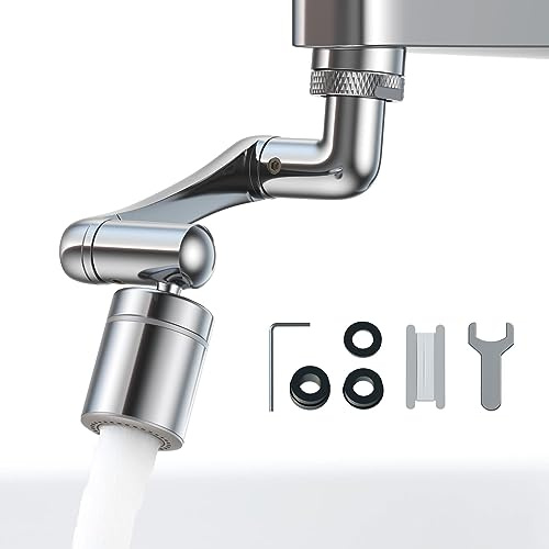 1440 ° Drehbarer Wasserhahn Verlängerung, Aoresac Multifunktionaler 360° Drehbarer Wasserhahn Strahlregler Aufsatz Spülbeckenbelüfter für Küchen Badezimmer, Passend für M20 M22 M24 (Silber)