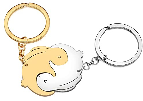 RAIDIN Valentinstag Geschenke für ihn ihr süße Hase 2pcs Paar Schlüsselanhänger Kaninchen Schlüsselring für Freund Freundin (Gold-182 Hase)