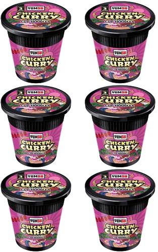 Instant Pot Noodles Halal Certified Instant Chicken Curry Flavoured Noodles Vegetarian Egg Free 60g (Pack of 6) + FabFinds Mug