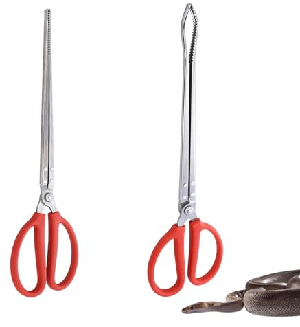 2 PCS Snake Feeding Tongs 15 Inch Extra Long Stainless Steel Reptile Feeding Tongs Including 1 Curved Mouth and 1 Straight Mouth Feeding Tong Tweezers for Ball Python Fish Aquariums Reptiles Snakes