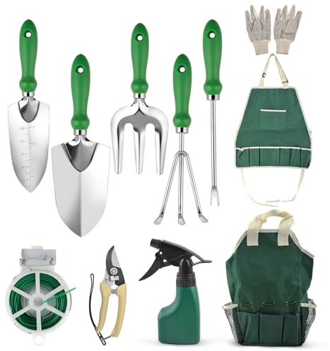 Jemora Set attrezzi da giardino, Set da lavoro per giardinaggio resistente all'aperto con impugnatura ergonomica, Set attrezzi per piantare giardino, Kit attrezzi da giardino manuale in acciaio inossi