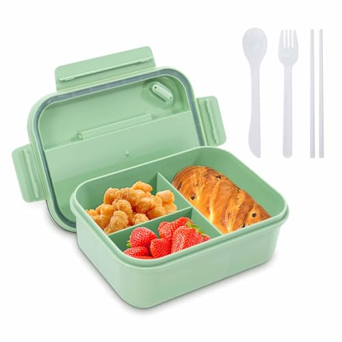 Brotdose mit Fächern, 1250ml Kinder Brotdose Kinder mit Fächern, Bento Box Lunchbox Kinder Erwachsene, Auslaufsicher Brotbüchse mit Besteck, Vesperbox Vesperdose Jausenbox Brotbox für Mädchen Junge