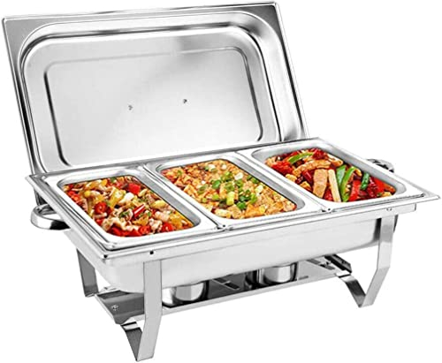 Chafing Dish de Acero Inoxidable, Juego de Chafing Dish Calentador de Alimentos Buffet, Juego de Chafing Dishes para Catering Buffet Calentador con Marco Plegable, para Buffet Catering (Tamaño: 9L) (9