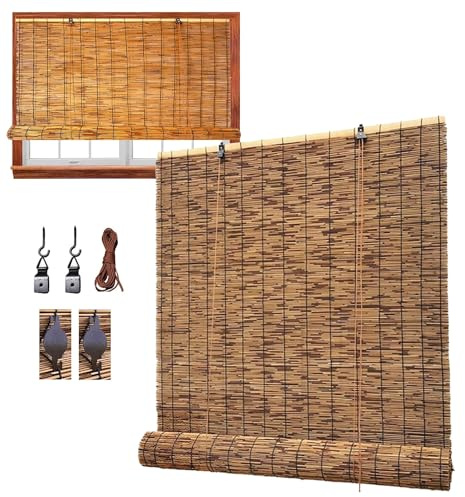 Retro Bambusrollo Rollo Seitenzugrollo 70% Lichtfilterung Natur Bambusrollo Für Patio Balkon 48 52 62 72 82 92 102 112 122 132 142 152 162cm Kaffee