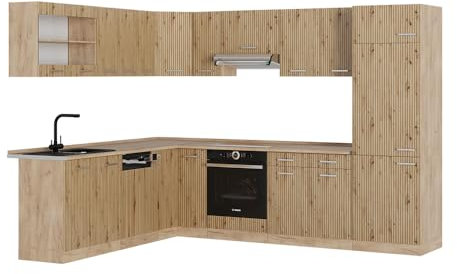 Vicco Eckküche R-Line, Artisan-Eiche/Goldkraft Eiche, 287 x 60 cm, AP Eiche, für Flexible Küchenplanung und individuelle Modulanordnung