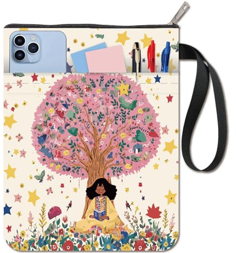 CRASPIRE Funda de Libro para niñas, árbol, Estrellas, protección Floral, Portadas para Libros de Bolsillo, Cubierta de Libro Lavable de Tela con Cremallera y Bolsillo Adicional para Amantes de los