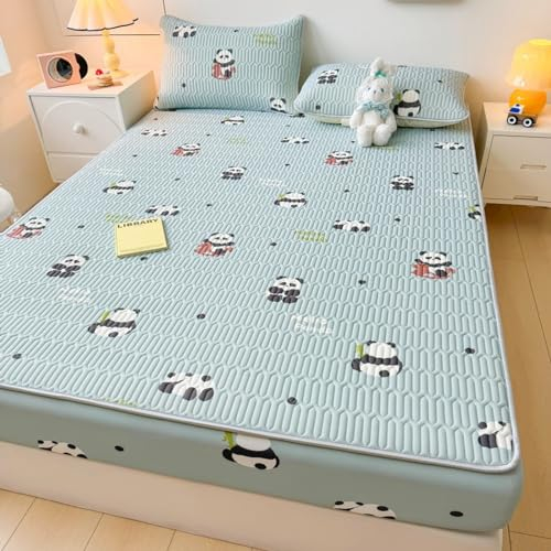 FOREPOTY Spannbetttuch für Boxspringbetten,Coole Sommerbettwäsche aus Latex, Matratzenschoner mit Cartoon-Aufdruck für Kinderzimmer, Bettbezug für Kinderzimmer, Panda, 180 x 200 cm (1 Stück)