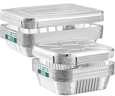 NEEBAKE 24 Pack Disposable Aluminum Pans with Lids Combo Set- 12 Large 9x13 Foil Pans Half Size & 12 Small 8x8 Tin Foil Baking Pans, Tin Trays Containers for Meal Prep, Food Cooking, Roasting, Heating