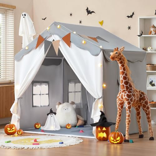 besrey 2-in-1 Kids Play House Tent for Girls & Boys – Indoor Toddler Tent with Lights & Pad, Children Tents for Kids & Toddlers, Large Bed Tents, Princess Playhouse with 2 Doors grey