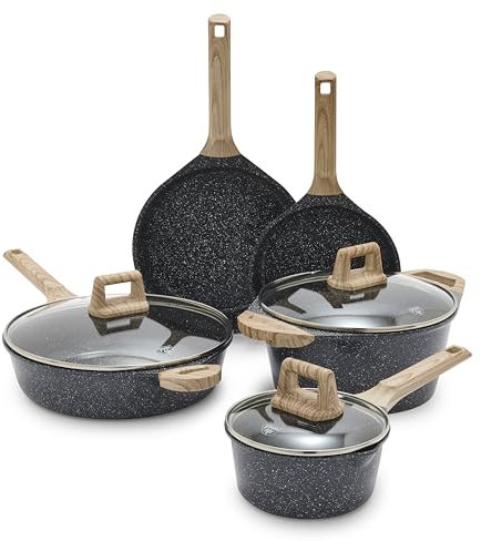 GreenLife 8 Piece Ceramic Nonstick Cookware Set, Induction Suitable Non Toxic PFAS-Free Pots & Pans, Dishwasher Safe, Cooking Set, Stock Pot, Saucepans & Frying Pans, Kitchen Cooking, Granite Black