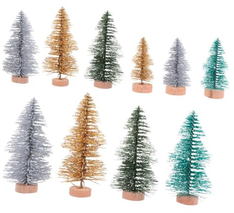 LABRIMP 10stücke Teiliges Mini Weihnachtsbaum Figuren Aus Sisal Mit Holzsockel Dekoration Für Tisch Bastelprojekte Und Festlichkeiten Für Weihnachten Und -projekte