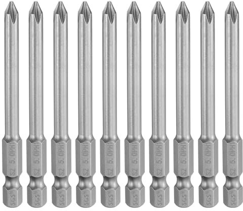 sourcing map Lot de 10 embouts de tournevis cruciformes PH1 à tige hexagonale de 75 mm de long magnétique en acier S2 de qualité industrielle Tige de 5 mm
