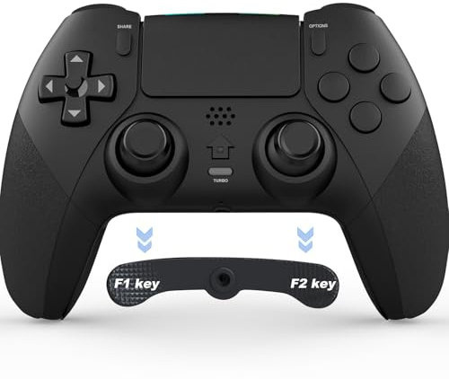 Shiptree Wireless Controller per PS-4, Gamepad Joystick Controller per Ps4/Pro/Slim/PC con Turbo & Macro M1/M2,Controllers con Touch Panel/Doppia Vibrazione/6-Axis/3.5mm Jack Audio - Nero