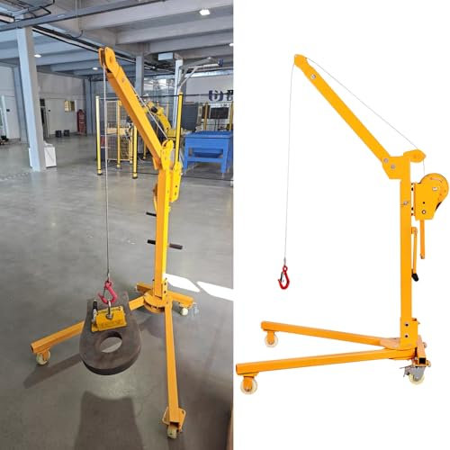 Grúas plegables con cabrestante manual autoblocante de 2 vías, capacidad de carga 660 libras, 1100 libras, acero amarillo, 2 ruedas con bloqueo, polipastos de taller en casa (carga 500 kg)