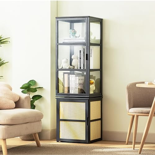 YFWOKSL Vitrine, Drehbare Vitrine Sammlungsvitrine Bambusrahmen Acrylvitrine 3-6-lagig Sammlungsvitrine Spielzeugvitrine Sammlungsvitrine mit großer Kapazität F