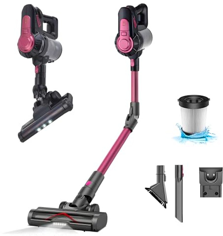 Avilia Aspirapolvere Ricaricabile 10000Pa 110W con Doppio Filtro HEPA e Sistema a Ciclone - 2 Velocità - Fino a 45min di Autonomia - Contenitore da 500ml, Spazzola LED, Silenzioso - Tubo Flessibile