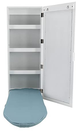 Generic Asse da stiro multifunzione da parete con contenitore e mobile, 85 x 35 cm, bianco, MDF e metallo