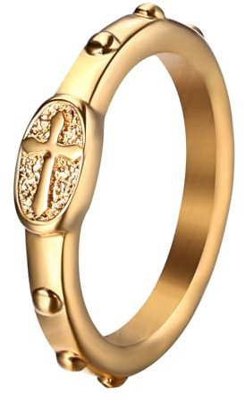 JewelryWe Gold Kreuz Ring Damen Edelstahl Damen-Ring Kreuz Medaille Siegelring Fingerring Goldring Statement Ring Christliche Religiöse Schmuck Geschenk für Frau Mädchen