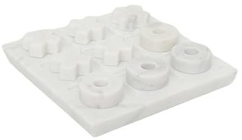houseproud Tic Tac Toe Brettspiel aus Marmor, 20x20cm, Weiß, mit Marmorfiguren und Gummifüßchen