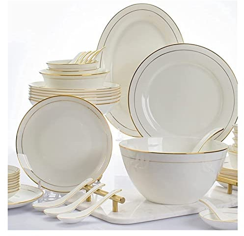 Dinnerware Set Luxury Family Dinner Service Set, 32/58PCS Ceramic Dinnerware Set Bone China Tableware Dishes Plates Ceramic Combination Dinner Service Set Porcelaine Serv,32 Pieces