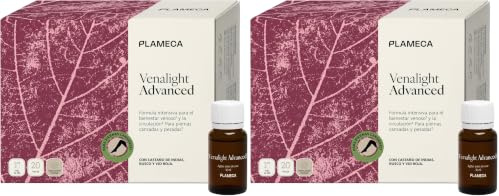 PLAMECA - Venalight Plus 20 Viales bebibles, Favorece el Bienestar Venoso y la Salud Cardiovascular, Incluye Vitamina C, Vid Roja, Mango Verde, y Castaño de indias, sin Gluten o Lactosa (Paquete de 2)