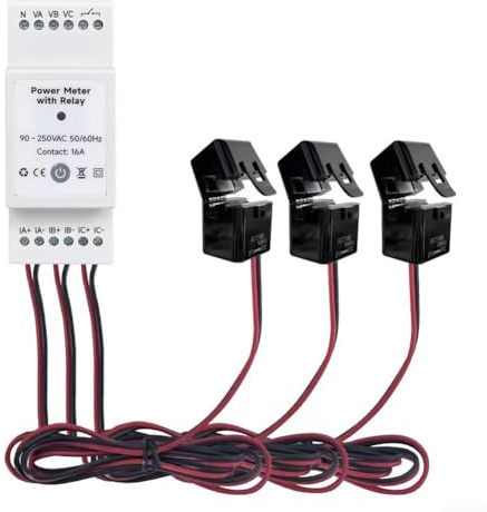 Feeshoppher WiFi für intelligentes Energiemessgerät mit 16 A Trockenkontakt DIN-Schienen-Power-Monitor elektrischer Strom Spannungsverbrauch Datenanzeige für Smarts Home (80 A)